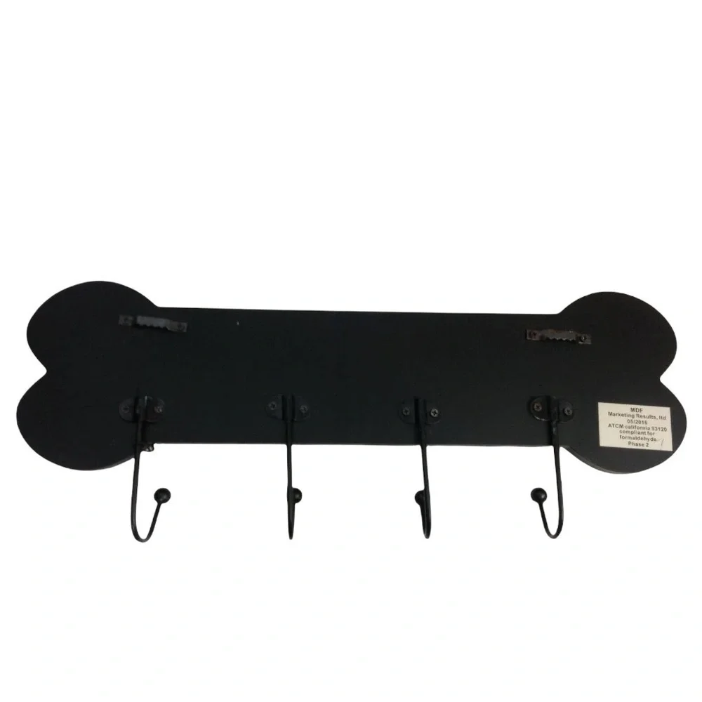 Scottie Dog Bone Shape Wall Hook Plaque Dog Leash Holder Lacquered 4 Metal Hooks